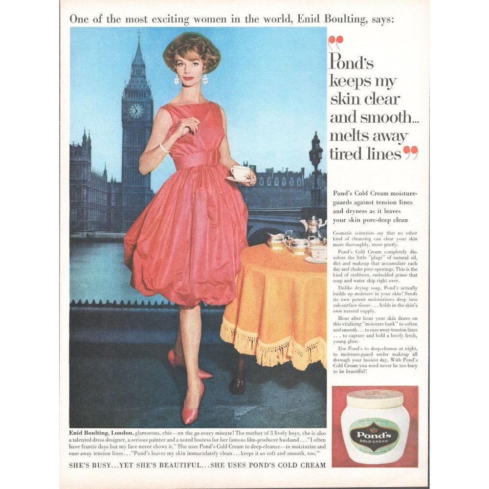 1981 Pond's Cold Cream Moisturizer Vintage Print Ad London Big Ben Thames Tea